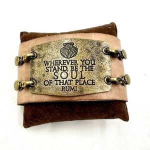 Lenny and Eva Leather Cuff Bracelet Rumi Spiritual Inspiration Jewelry Brass